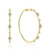 14K Yellow Gold 60mm Diamond Hoop Earrings with floral accents.