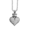 Silver 3D Pave CZ Crowned Heart Pendant necklace: sparkling cubic zirconia heart charm with crown.