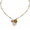 60" Vintage Citrine Spacer Necklace with gold and silver charms