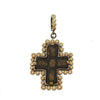 Ancient Cross with Beaded Diamond Bezel pendant: Antique bronze cross framed by shimmering diamonds.