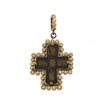 Ancient Cross with Beaded Diamond Bezel pendant: Antique bronze cross framed by shimmering diamonds.