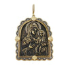 Arched Madonna Medal with Diamond Halo: Gold & bronze pendant featuring Madonna and Child, adorned with shimmering diamonds.