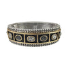 Ashta Thick Oval Hinged Bangle Bracelet: Silver and gold hinged bangle with black enamel and clear & smoky quartz stones.