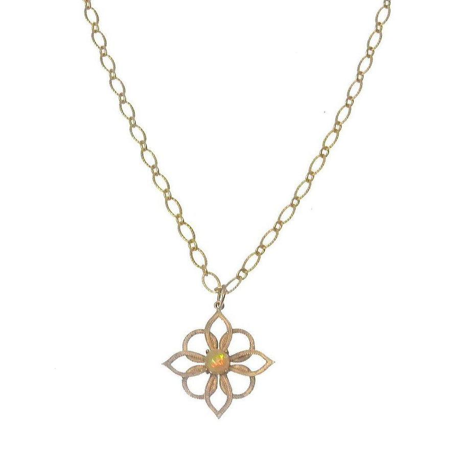 Gold Blossom Pendant Opal Necklace with delicate chain