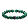 Green Onyx beaded bracelet with silver and black accents.