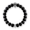 Black matte beaded bracelet with silver skull accent bead