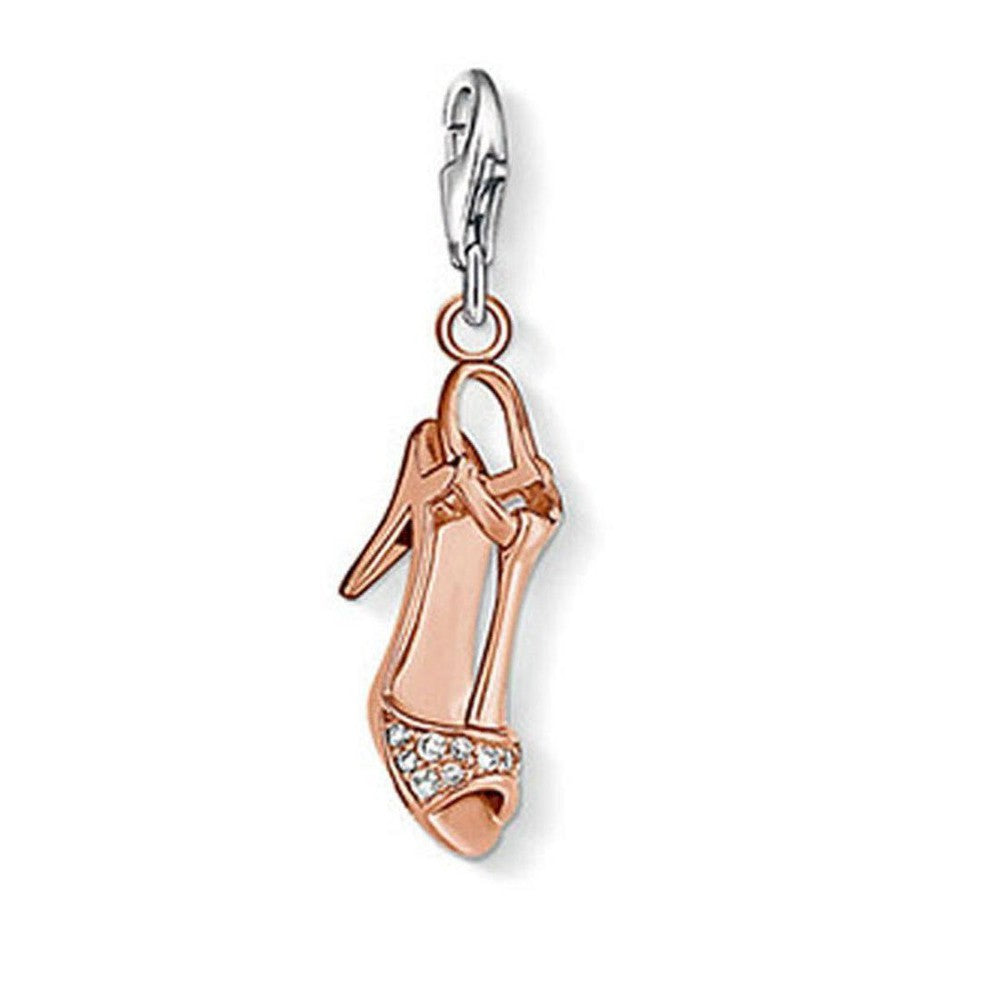 Charm 0900 rose gold high-heel charm with clear cubic zirconia accents.