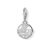 Thomas Sabo Charm 1432: Sterling silver world globe charm with engraved brand name, perfect for travelers.