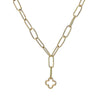 Gold Clover Lariat necklace with oval chain and clover pendant.