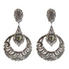 Crystal Black Diamond Deco Clip Earrings: Silver-tone, crystal-encrusted, statement earrings with large dark gray stones.