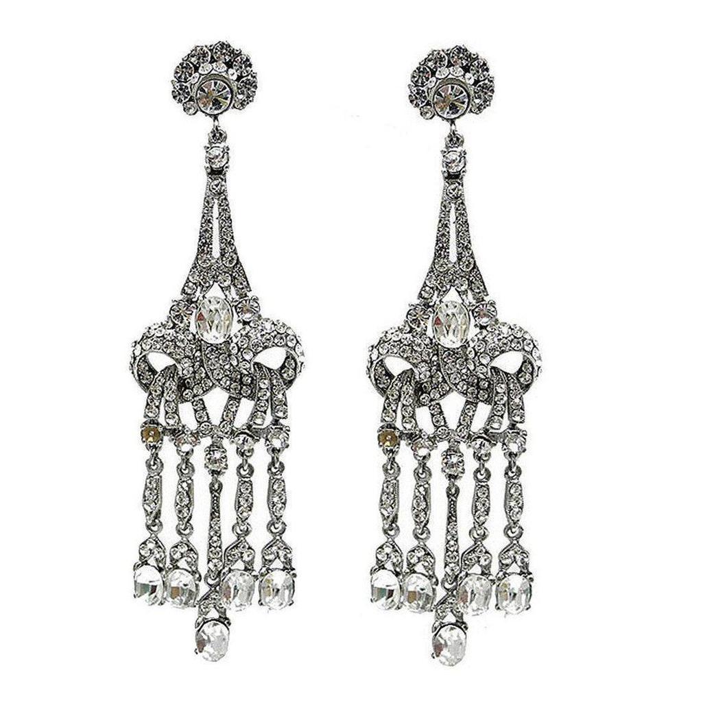 Crystal Chandelier Clip Earrings: Silver-tone, crystal-encrusted chandelier design; elegant, statement earrings.