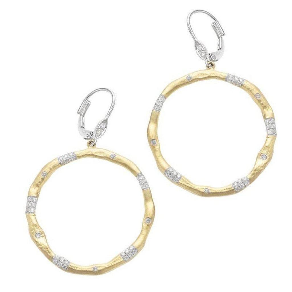 Gold and diamond hoop earrings with textured finish