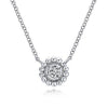 Elegant beaded diamond pendant necklace with solitaire center stone.
