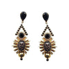 Dominique statement earrings: black & gold crystal, unique design.