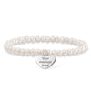 Engravable pearl bracelet with heart charm, personalized message