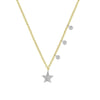 Yellow gold Essential Star necklace with diamond bezels and three diamond accents.