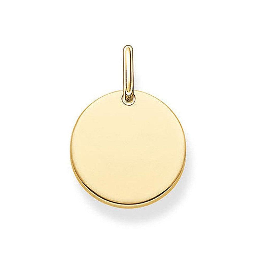 Gold-plated engravable disc pendant, perfect for personalized jewelry.