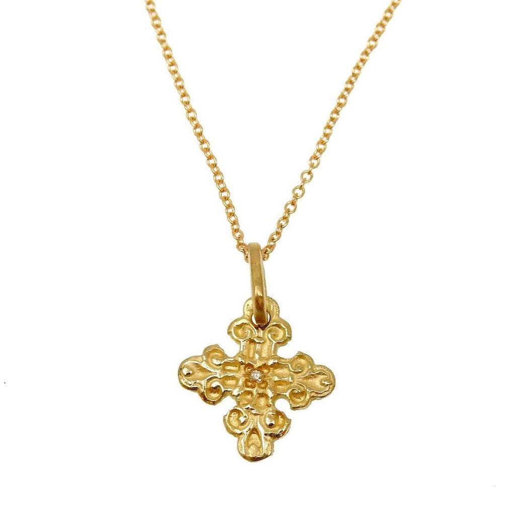 Gold Gothic cross necklace with tiny diamond accent