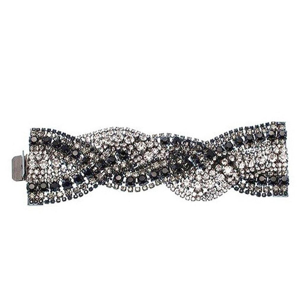 Hana Bracelet in Jet: Sparkling crystal bracelet with wavy design in black and clear stones.