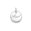 Silver "Angel" heart pendant charm, delicate script.