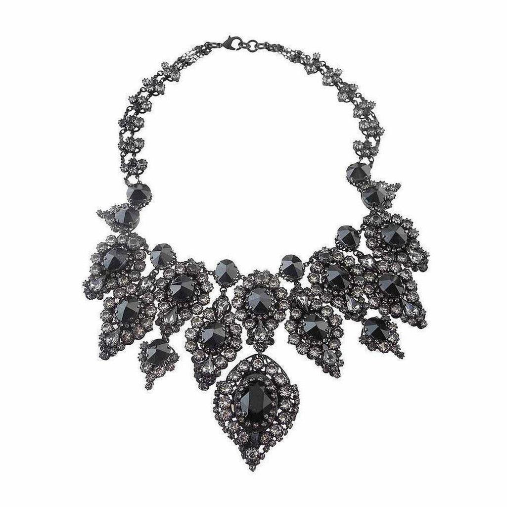 Hello Sweetie statement necklace; black crystal and gunmetal chain.