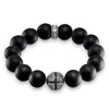 Black obsidian beaded bracelet with sterling silver cross charm