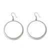 Silver hoop earrings with wire; modern, minimalist design.