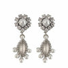 Silver I Do bridal earrings with pearl and crystal accents.