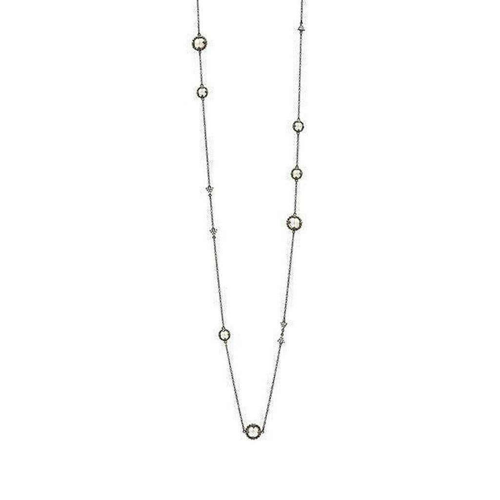 Industrial Finish Pearl Station Necklace: Long chain with pearl accents.