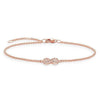 Rose gold Infinity Symbol diamond bracelet with delicate chain.