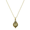 Joanna San Benito Necklace: Gold chain, clear crystal accents, antique gold medallion pendant.