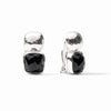 Catalina silver clip earrings featuring a hammered metal top and a faceted black semi-precious stone, 1 inch length.