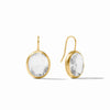 Laguna stone earrings featuring clear faceted glass in 24K gold-plated settings with French wire hooks.
