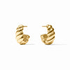 Julie Vos Ravello small brushed ribbed hoop earrings in 24K gold plate with post backs for pierced ears.