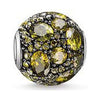 Karma Bead Green Planet charm: faceted olive & yellow crystal bead, sterling silver.