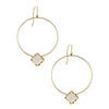 Mesmorize Duo Drop Moonstone Hoop earrings: Gold hoops with iridescent moonstone accents.