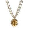 Gold Miraculous Medal necklace with cream and clear beaded chain
