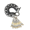 Mixed Chain Pearl Bracelet with bronze-tone metal chain, beaded tassel, and pearl accents.