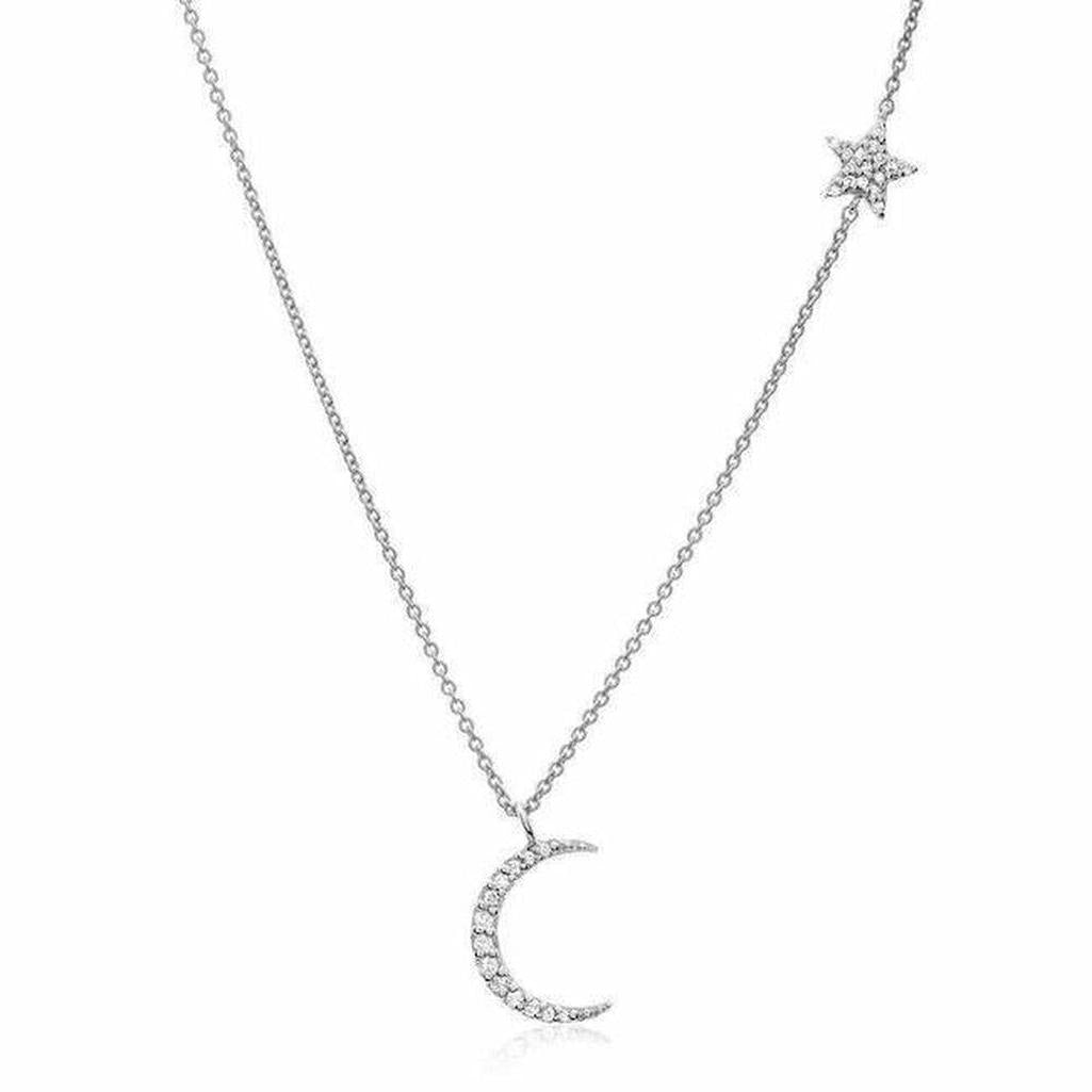 Diamond Moon & Star necklace in white gold