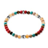 Multi-color beaded bracelet with skull accents.