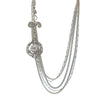 Multistrand silver chain long drop tassel necklace with cabochon pendant