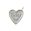 Silver heart pendant with gold border, engraved "My One True Love"—perfect romantic gift.