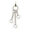 Silver necklace charm carrier with three dangling chains and rings.