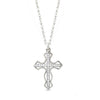 Open Cut Diamond Cross necklace: Silver cross pendant with sparkling cubic zirconia accents.
