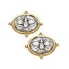 Oval Bee Intaglio Clip Earrings: Silver bee design, gold-toned frame.