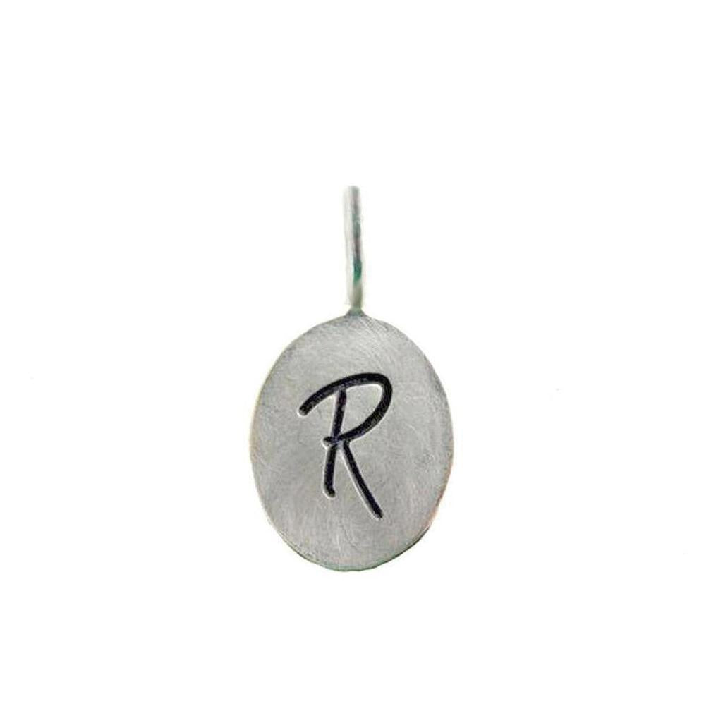 Silver oval letter pendant with initial R