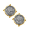 Hand-cast gold-plated stud earrings featuring vintage silver Buffalo nickel coins, approximately 3/4 inch in diameter.