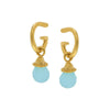 Gold hoop earrings with aqua quartz drops