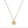 Gold handcast butterfly pendant necklace with beaded chain