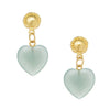 Loren Heart Earrings in Jade: Pale green heart-shaped jade drops with gold accents.